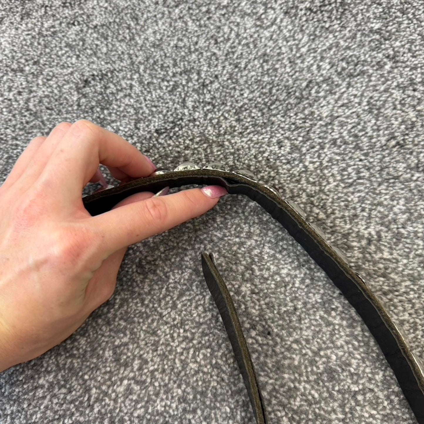 90s Y2K vintage genuine leather studded red gem rhinestone thin skinny belt