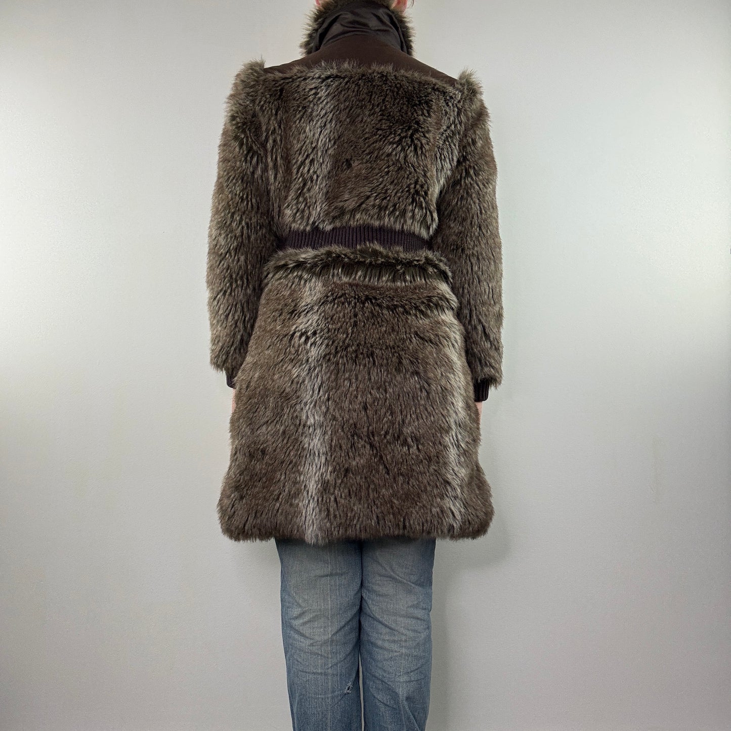 Y2K vintage faux fur long zip up coat