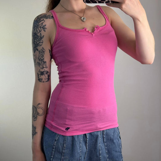 Y2K vintage Abercrombie & Fitch ribbed tank top hot pink button up henley fitted