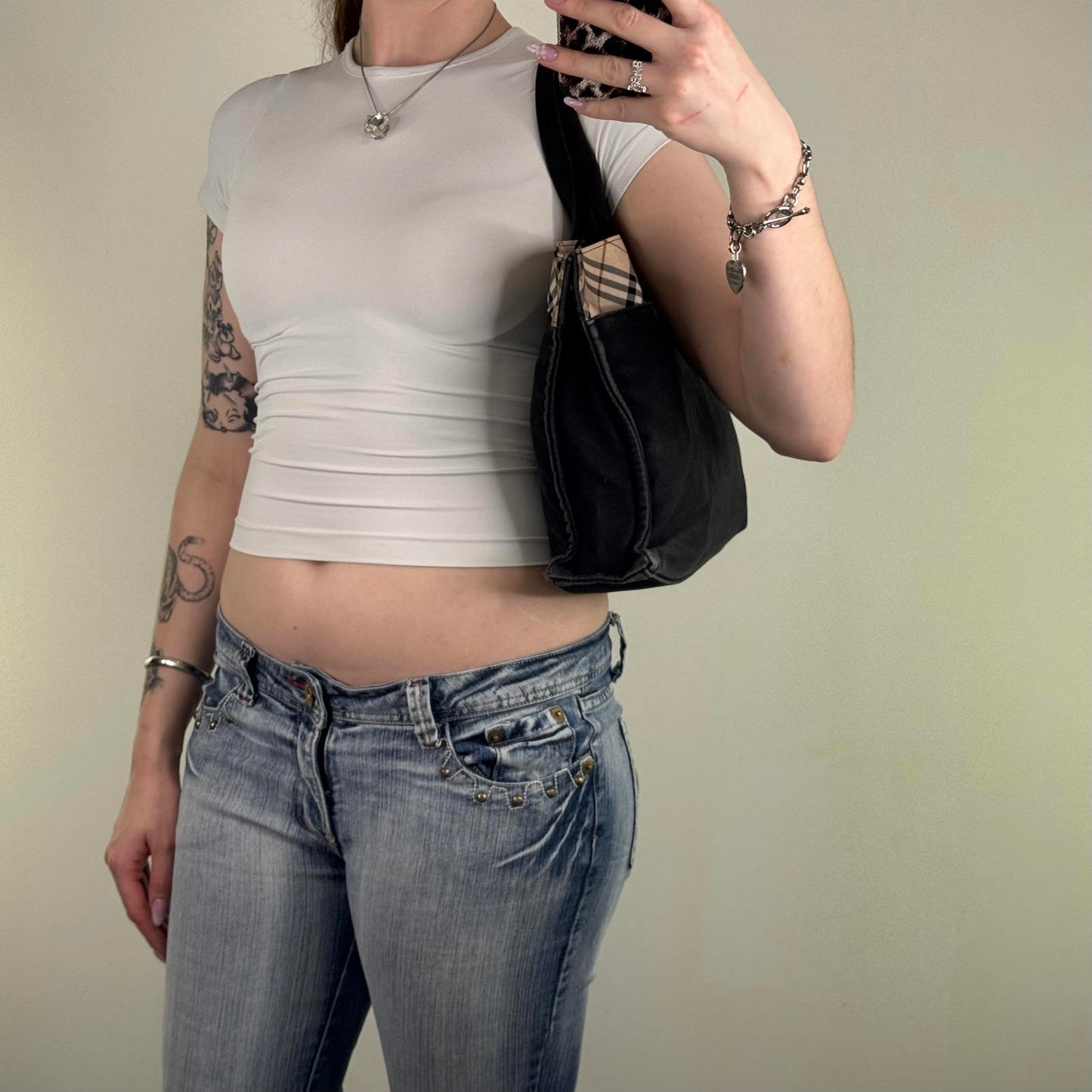 Y2K vintage Burberry Blue Label canvas small shoulder bag tote nova check black