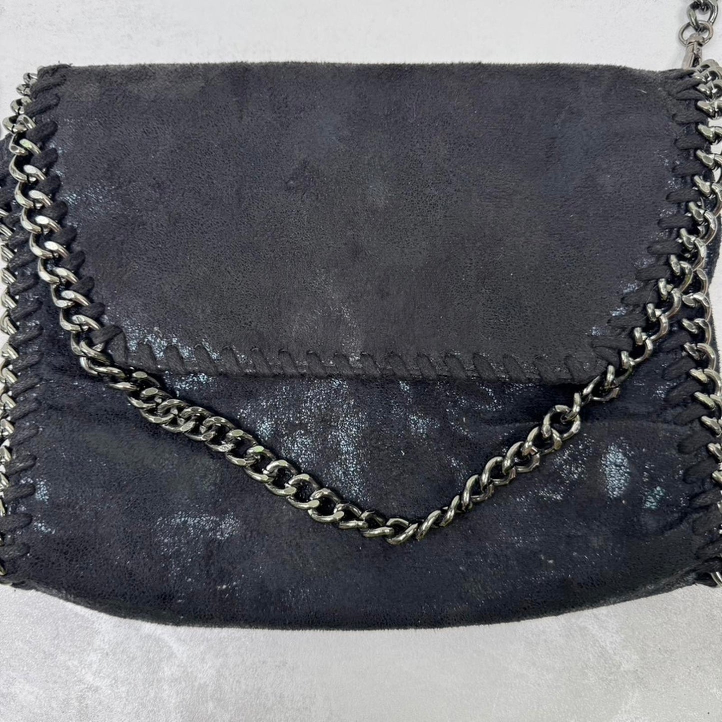 Y2K vintage chain crossbody bag faux suede black small size
