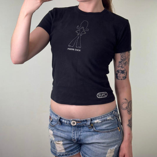 Y2K vintage footie chick baby tee top graphic print black short sleeve football