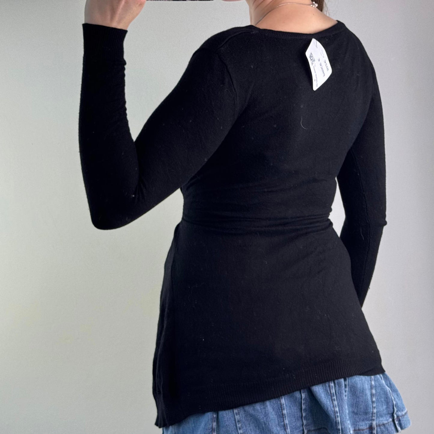 Y2K vintage Killah long sleeve knit top built in cardigan with belt satin print