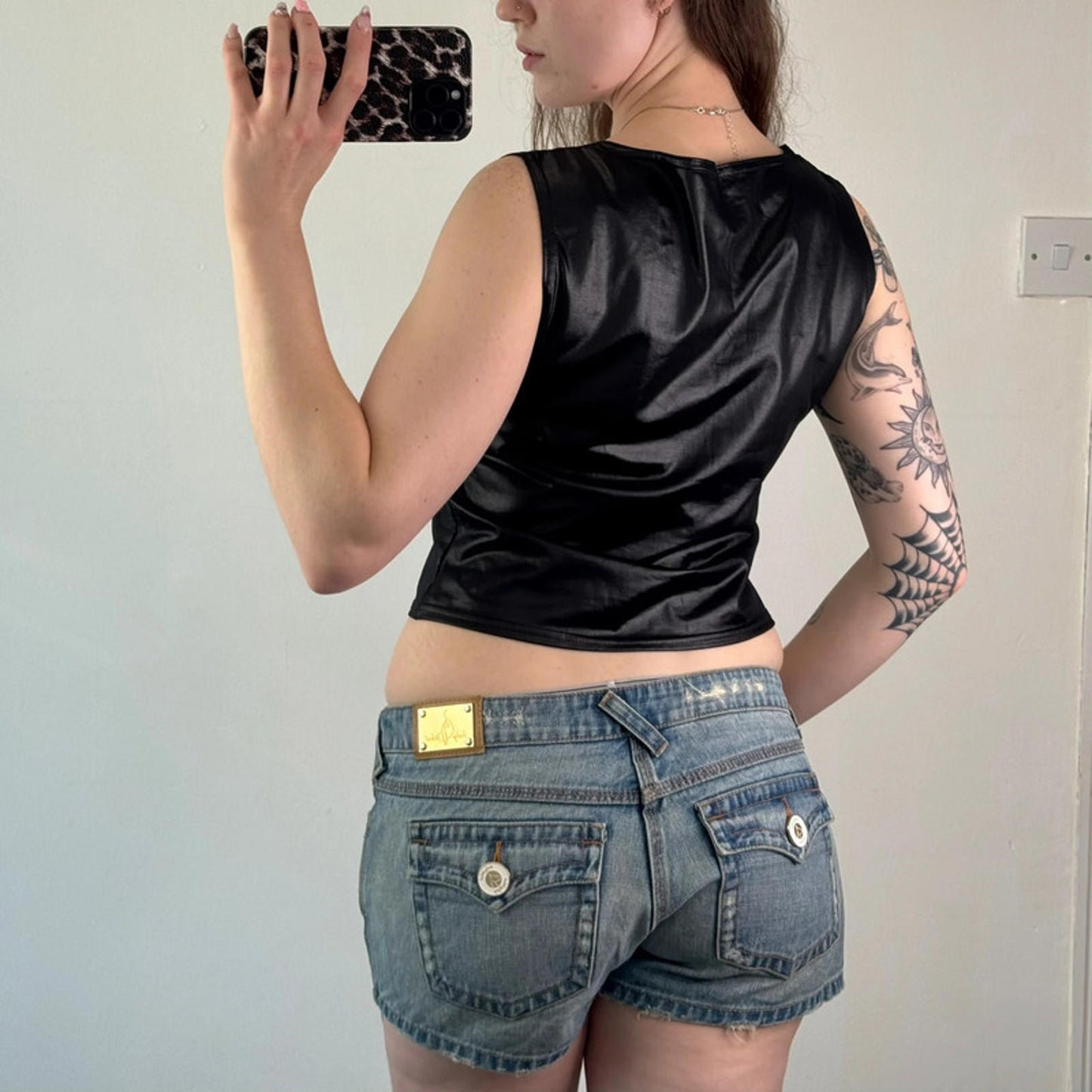 Y2K 90s vintage cut out slinky tank top crop round neck festival rave wet look