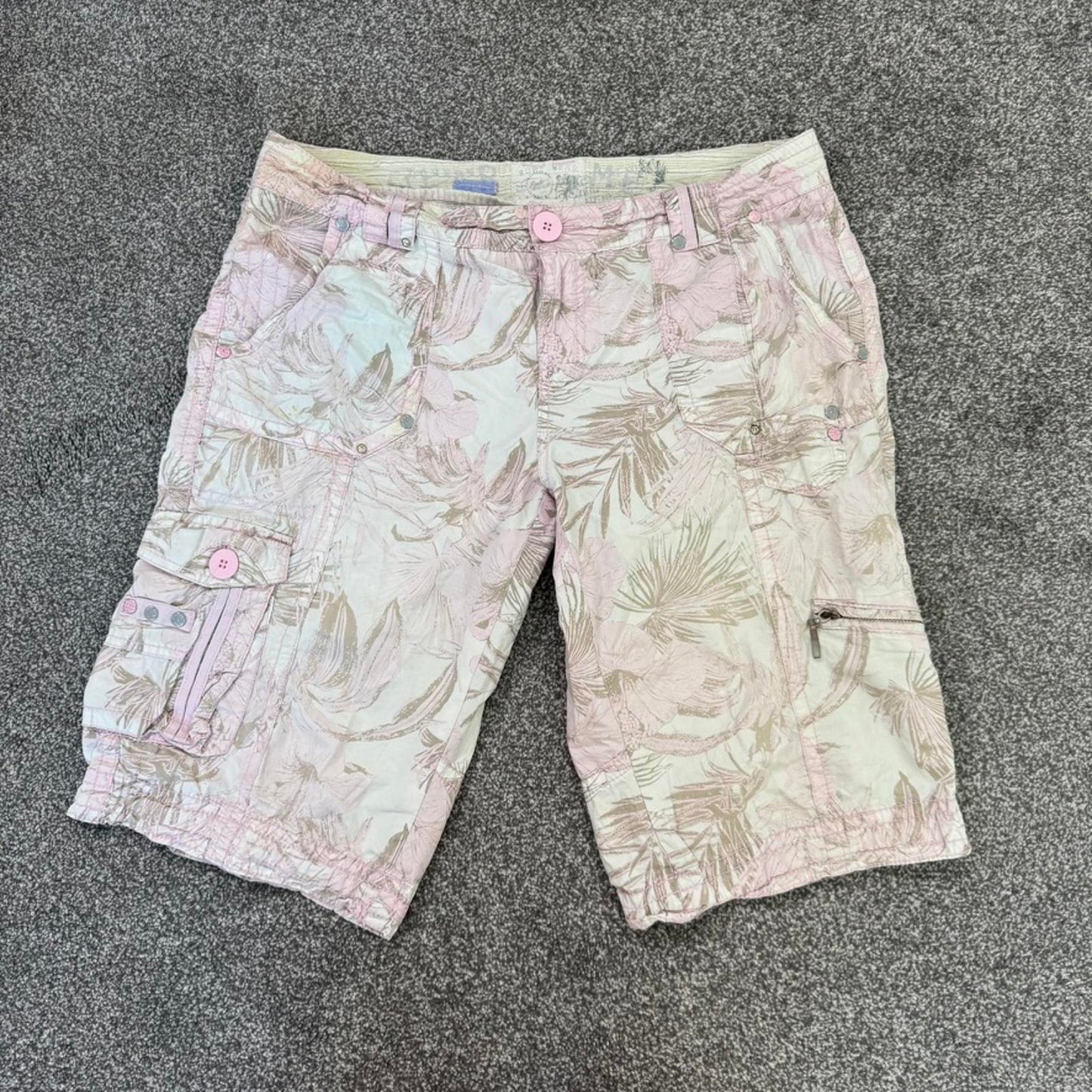 Y2K vintage low rise cargo capri trousers cropped pink cream