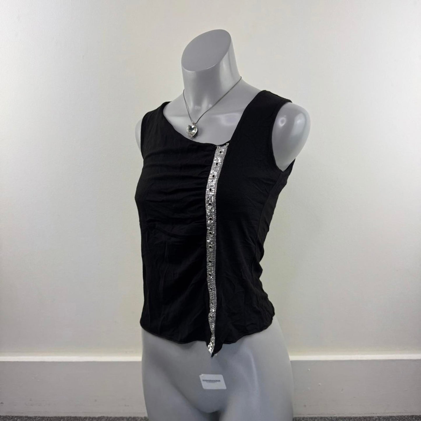 Y2K vintage Morgan De Toi tank top asymmetrical neckline ruched silver