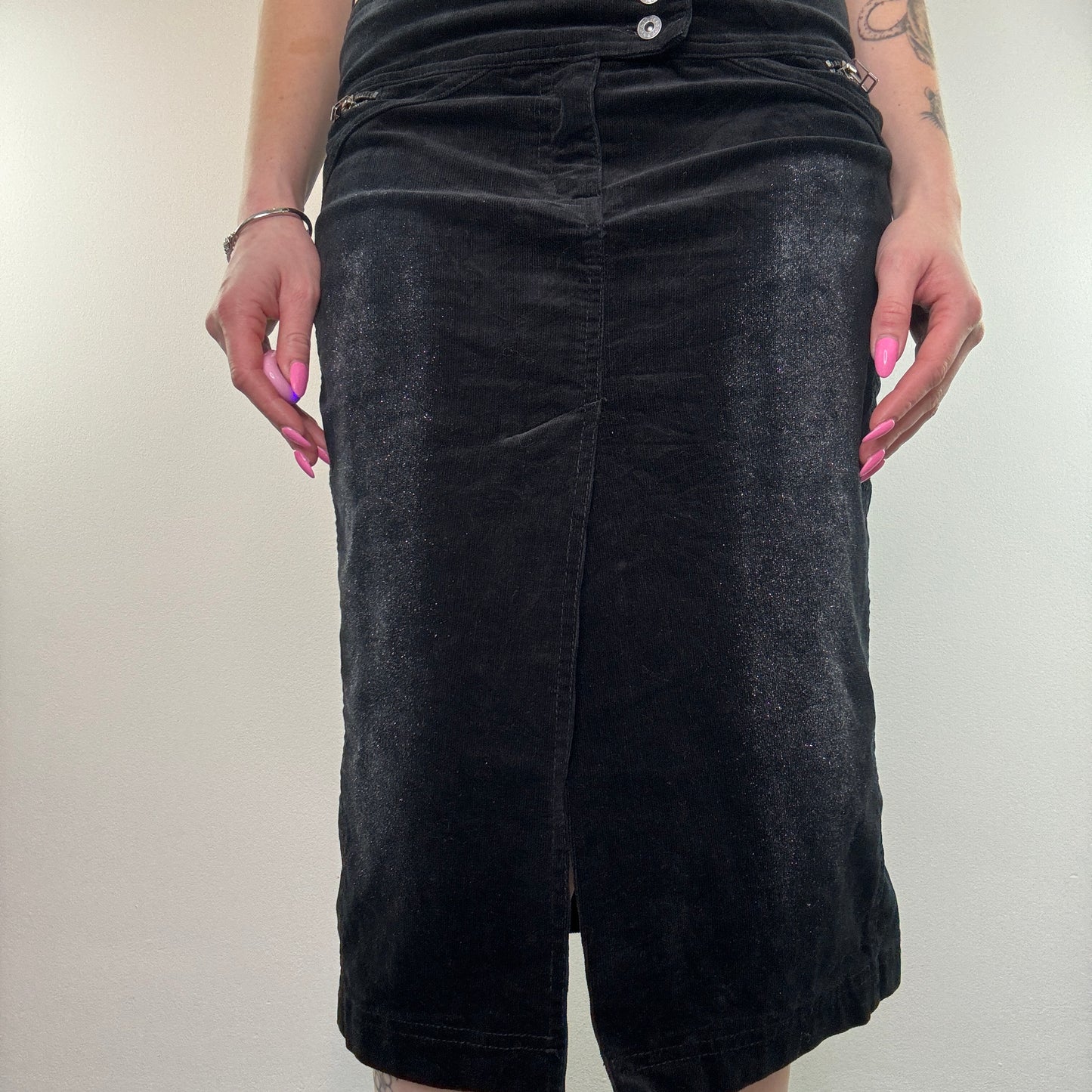 Y2K corduroy sparkly midi skirt