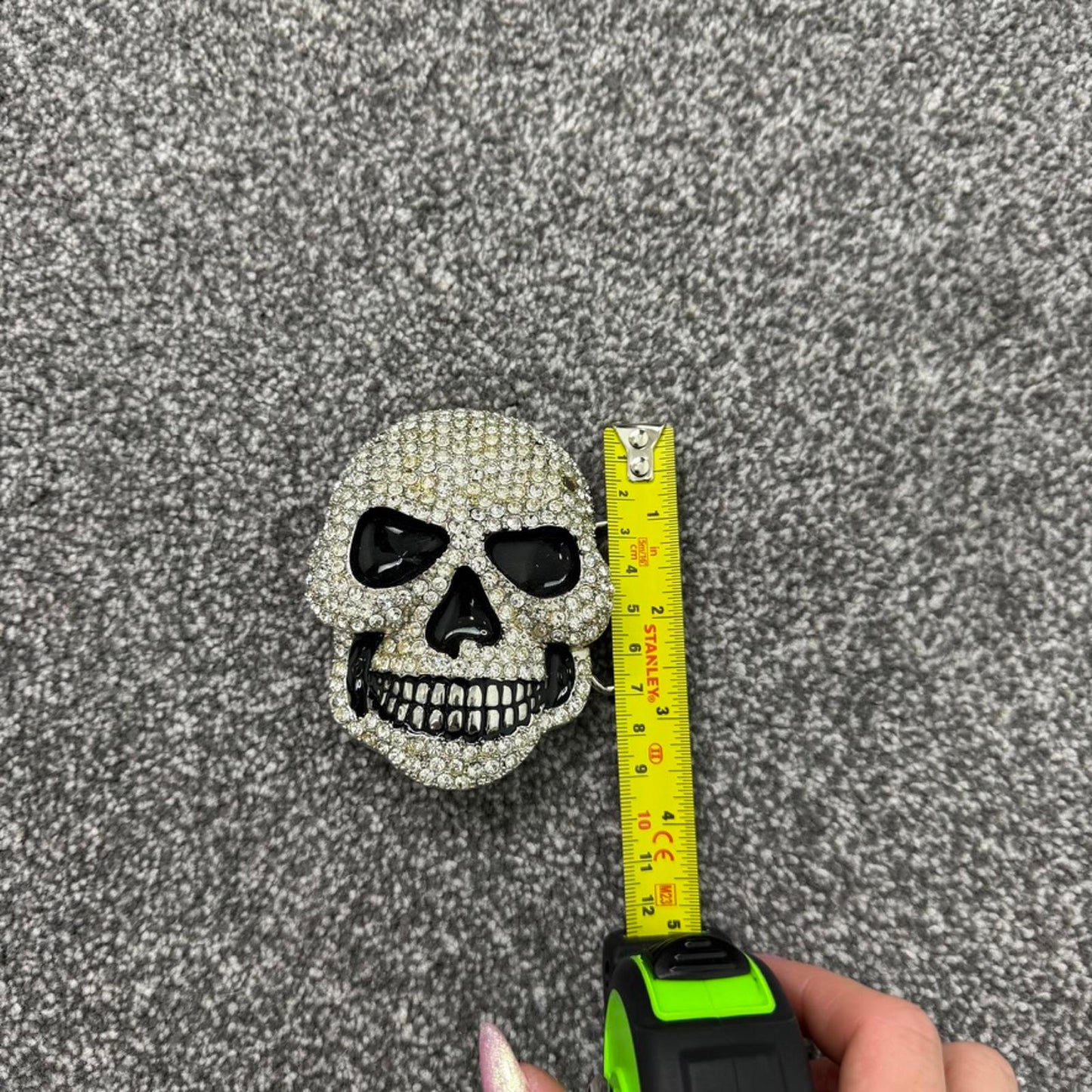 Y2K vintage skull rhinestone belt buckle mcbling embellished oversized chunky