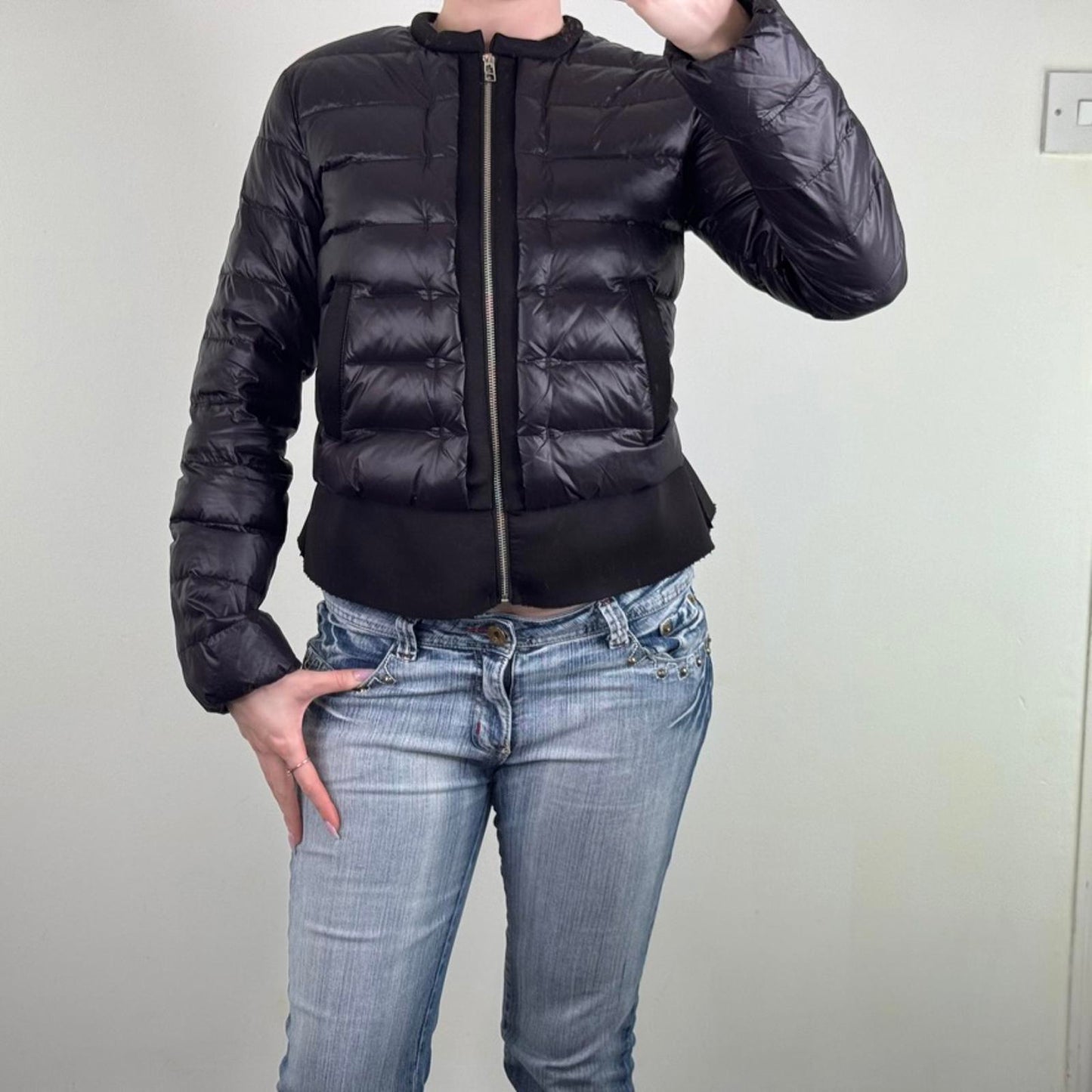 maje puffer jacket coat padded zip up round neckline quilted feather down