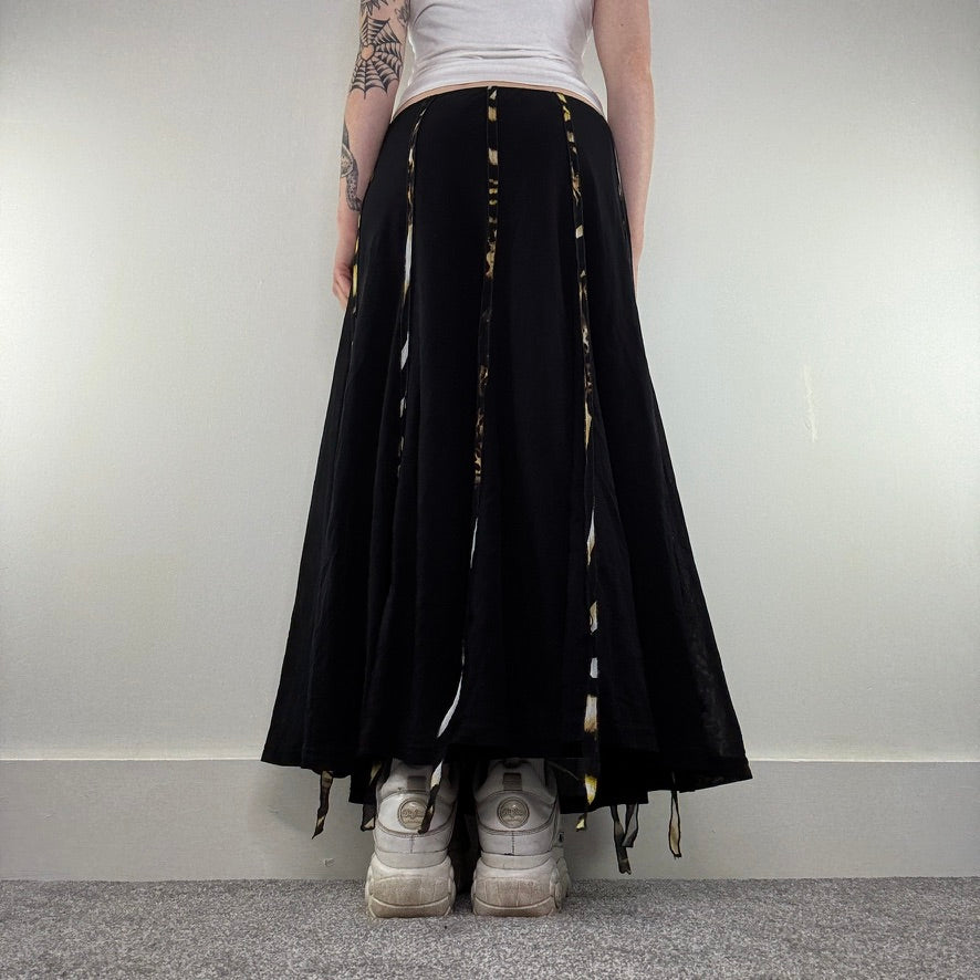 Y2K vintage mesh maxi skirt leopard print tassel archive avant garde piping