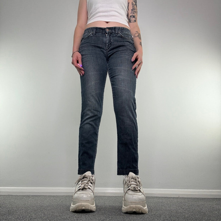 Y2K vintage low rise faded denim straight leg jeans