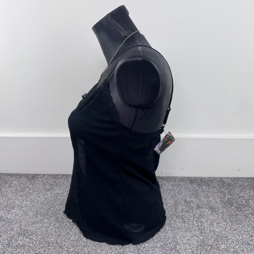 Y2K vintage sheer lace trim cami top