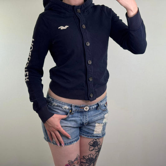 Y2K vintage Hollister button up hoodie navy white lightweight