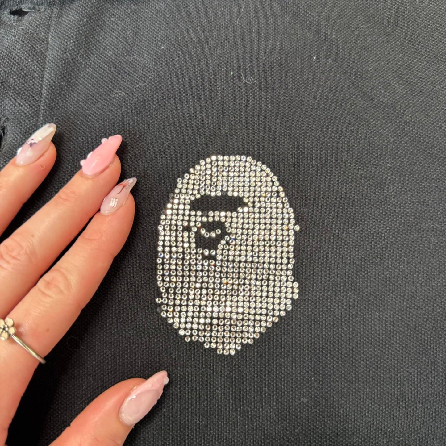 A Bathing Ape BAPE Swarovski large ape head polo top