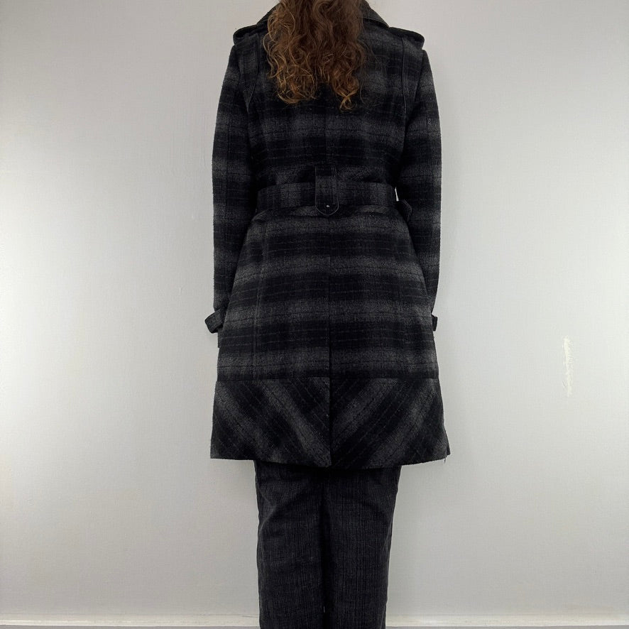 Y2K vintage Miss Sixty belted wool tartan long trench duffle coat