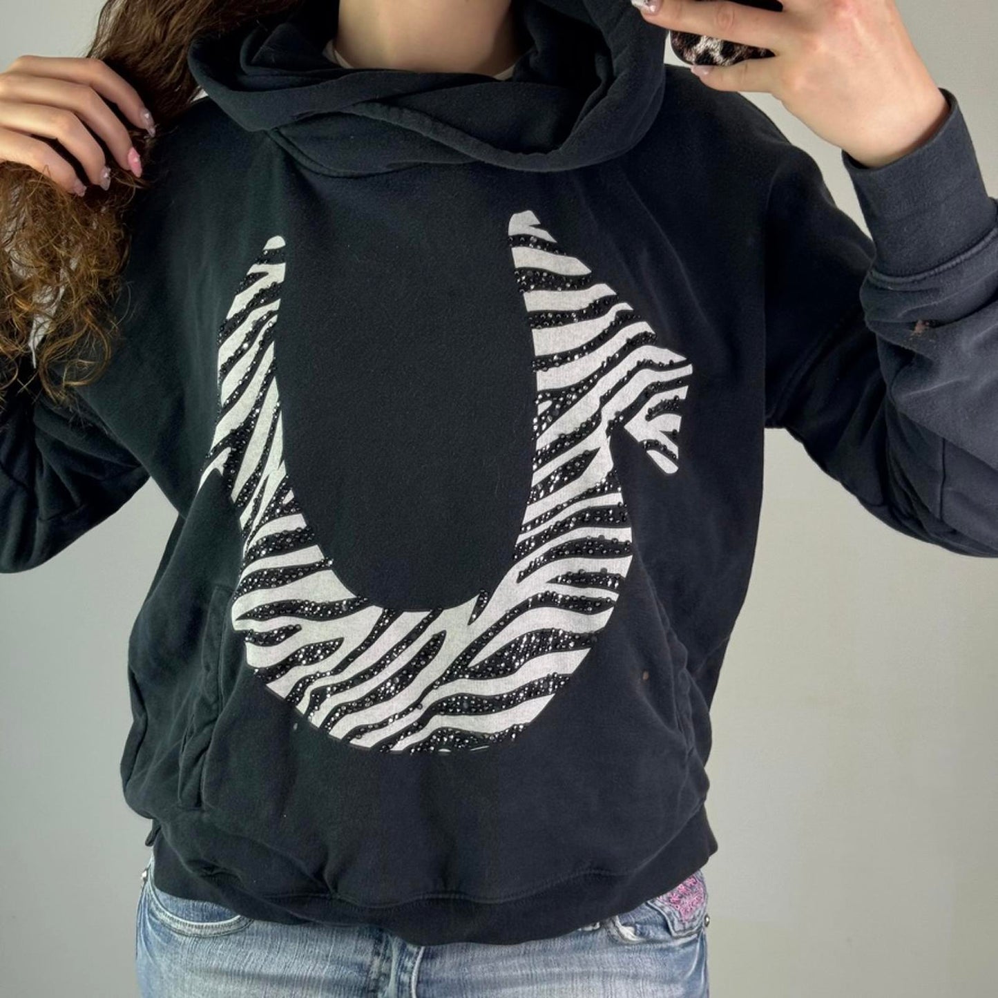 True Religion rhinestone zebra hoodie