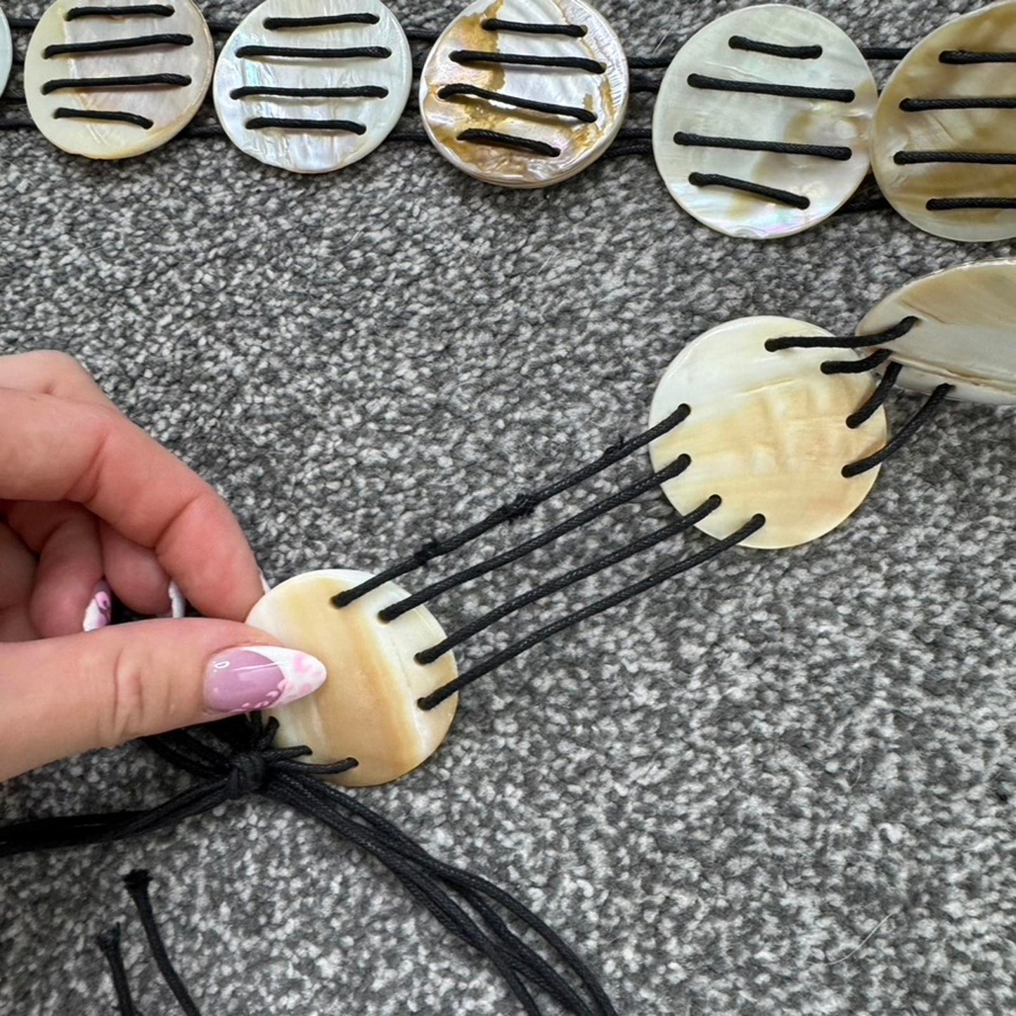 Y2K vintage real shell chunky belt adjustable bow layering