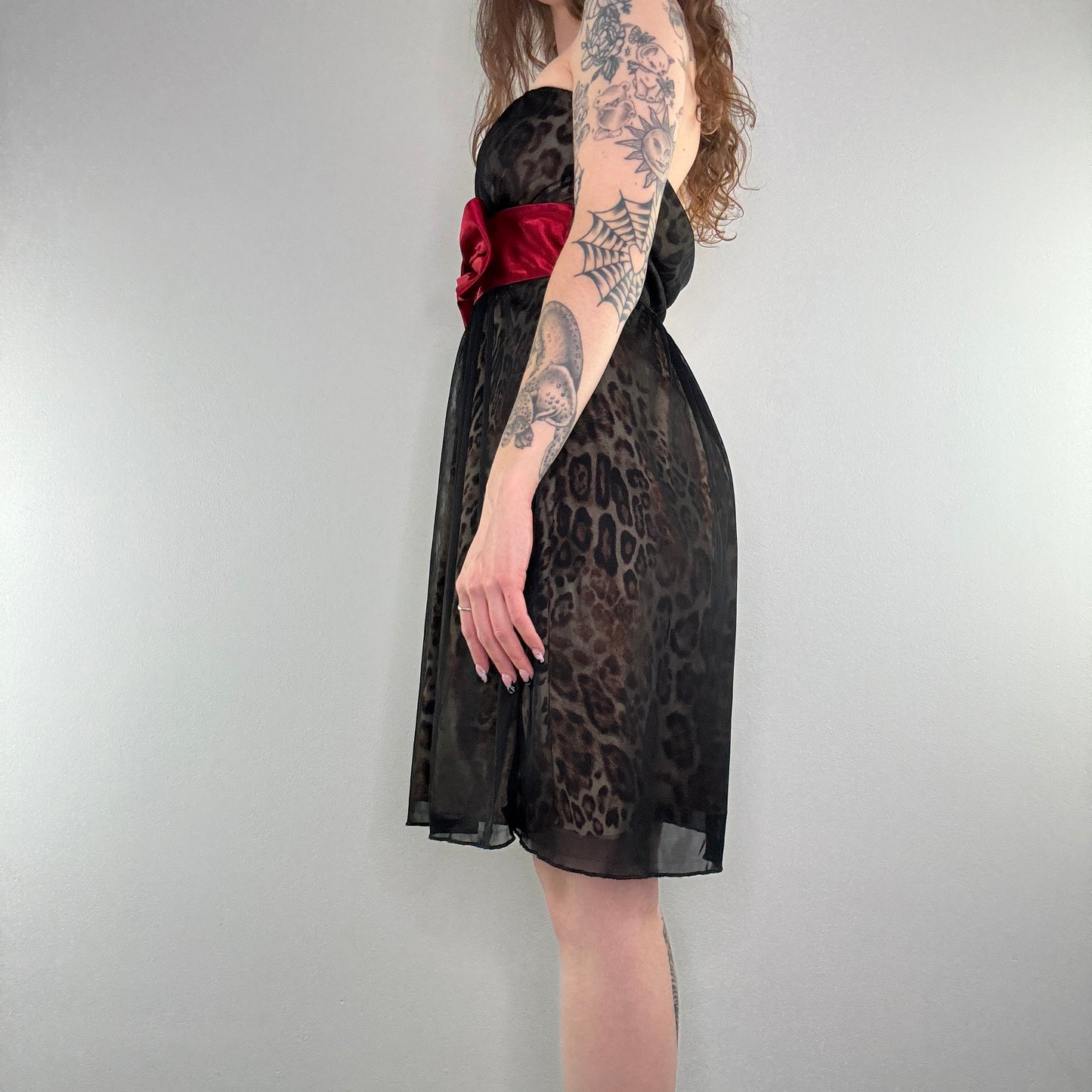 Y2K vintage leopard print bow midi dress