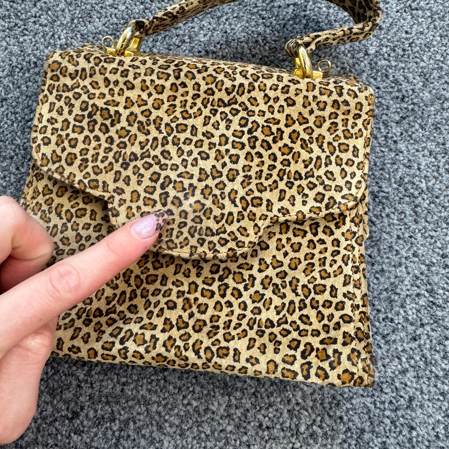 90s Y2K vintage leopard print mini handbag with strap