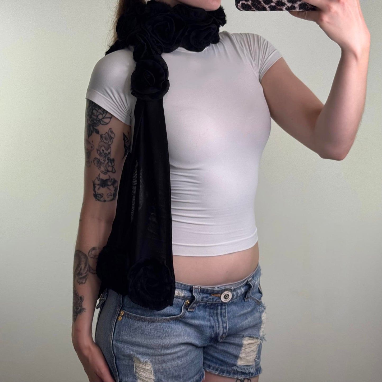 Y2K vintage 3D rose floral scarf pattern black