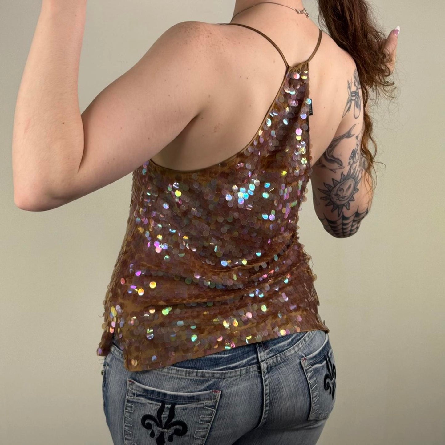 Y2K vintage 100% silk tank top embellished cowl neck party festival strappy