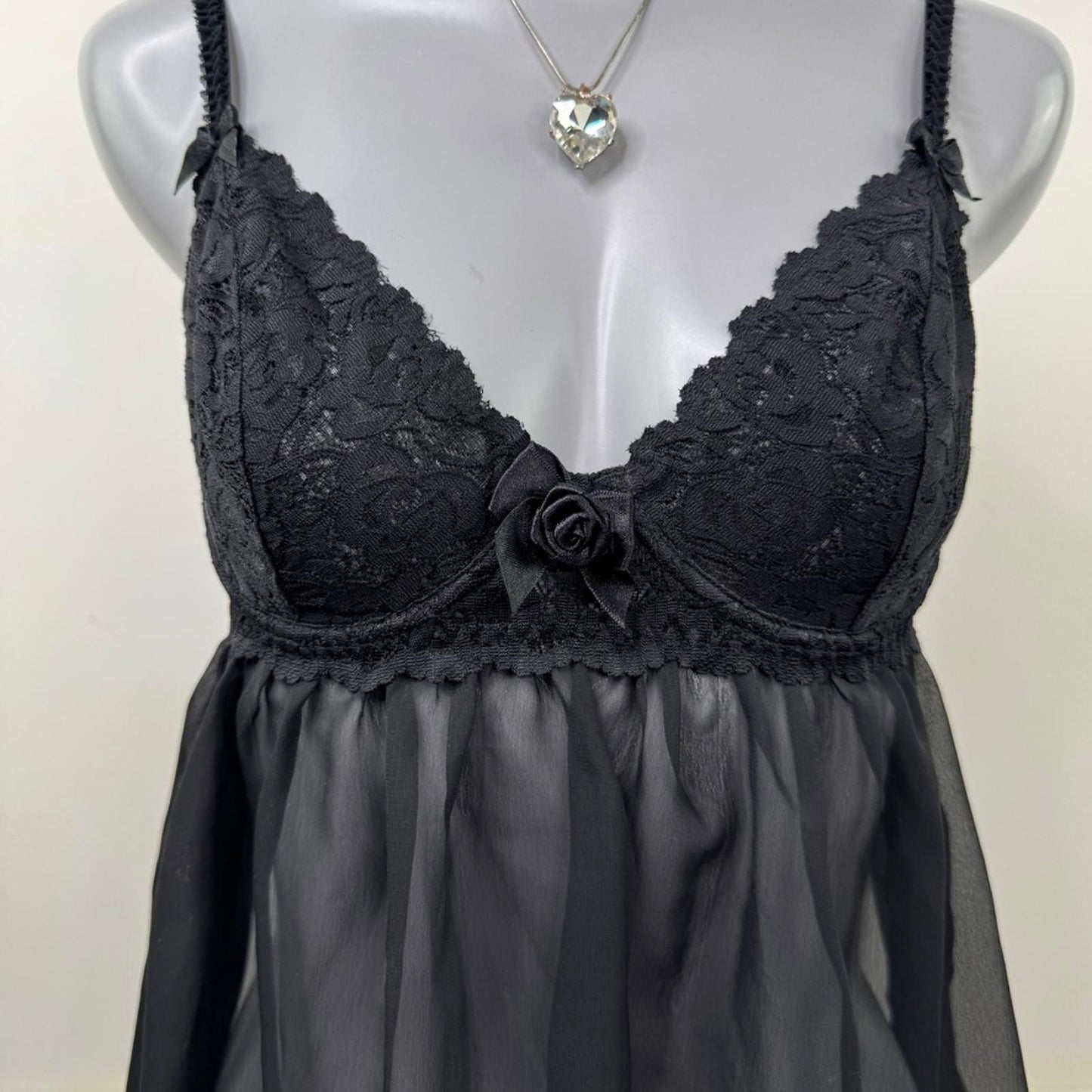 Y2K vintage babydoll sheer lace floral underwire dress lingerie coquette