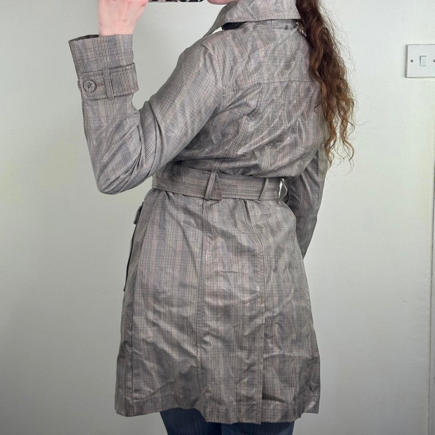 Y2K vintage Koan tartan trench jacket coat lightweight with belt/ hood archive