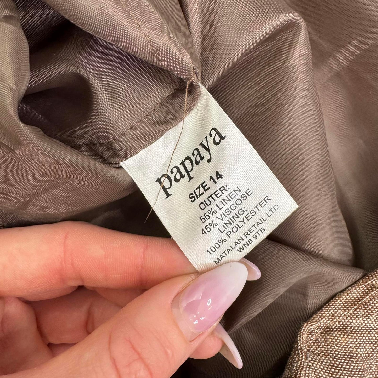 Y2K vintage linen blend maxi skirt a line light brown overlock stitch