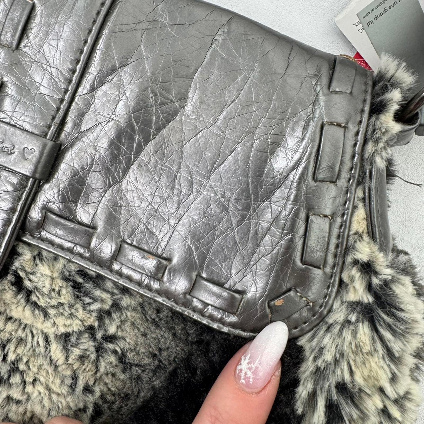 Y2K vintage Per Una shoulder small bag faux fur / leather metallic braided mini