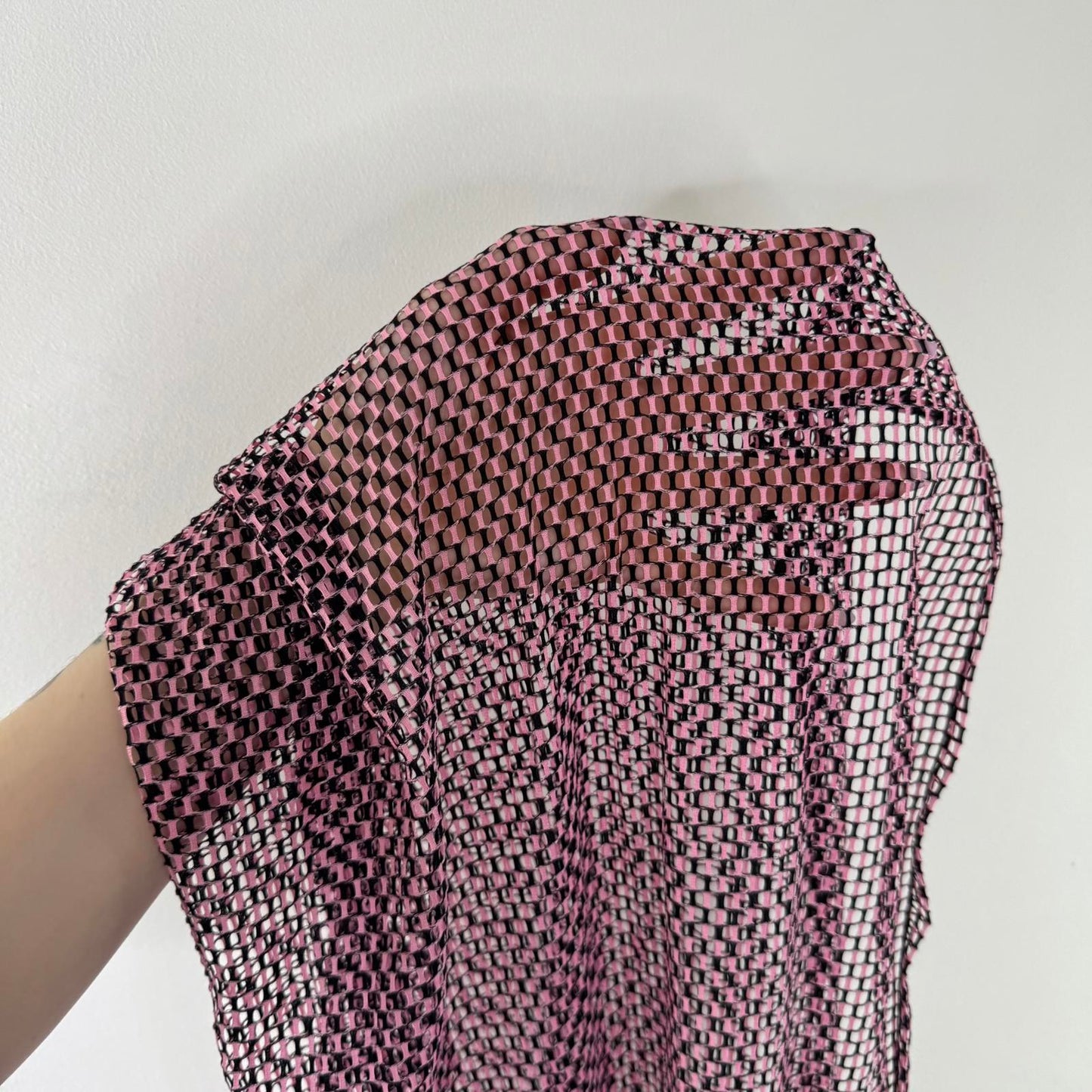 Y2K vintage mesh scarf fringe black pink sheer netted