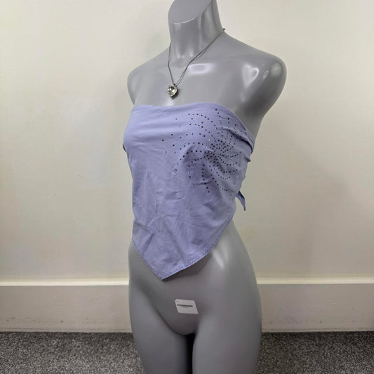 Y2K vintage strapless top handkerchief rhinestone v hem festival lilac stretchy