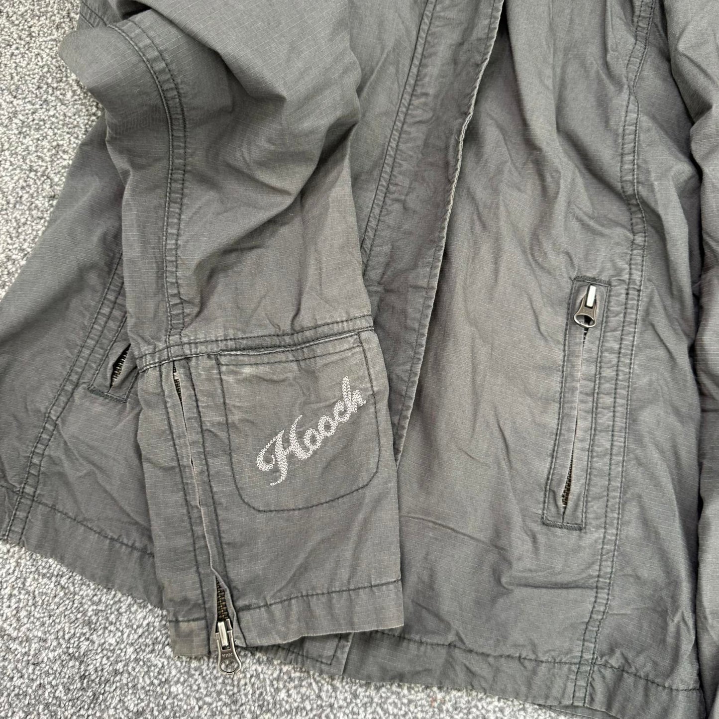 Y2K vintage Hooch lightweight zip up jacket cargo utility zippers high roll neck