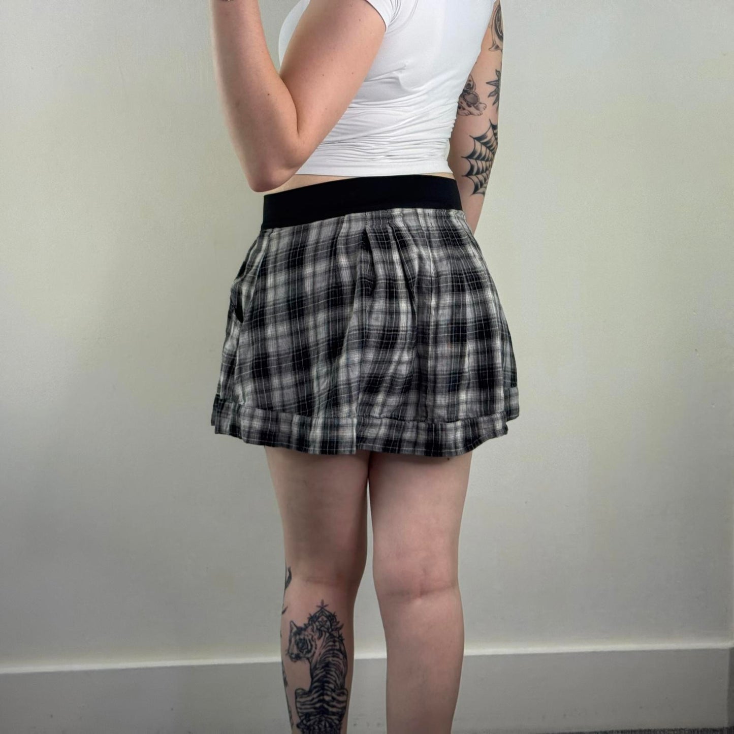 Y2K vintage Diesel tartan mini skirt a line zip up stretchy waistband pockets