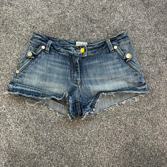 Y2K vintage Karen Millen low rise distressed denim mini shorts fraying hem