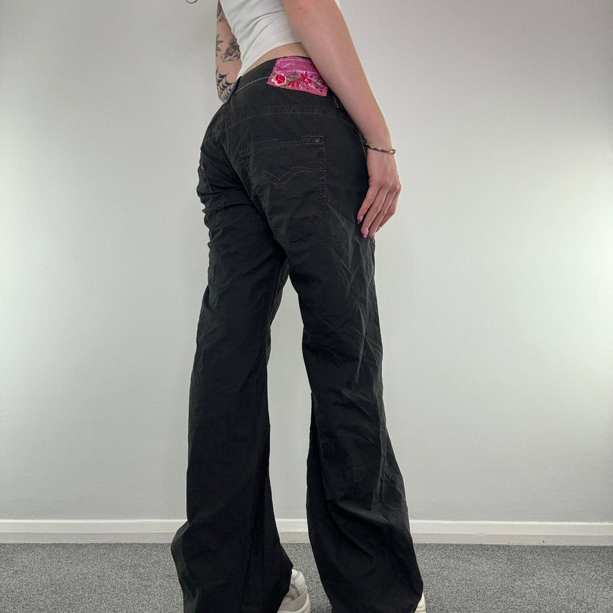 Y2K vintage low rise baggy contrast stitch cargo trousers