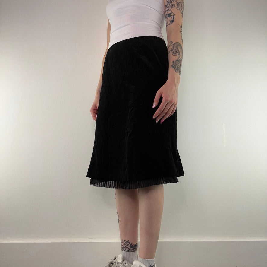 Y2K vintage velvet pleated trim midi skirt