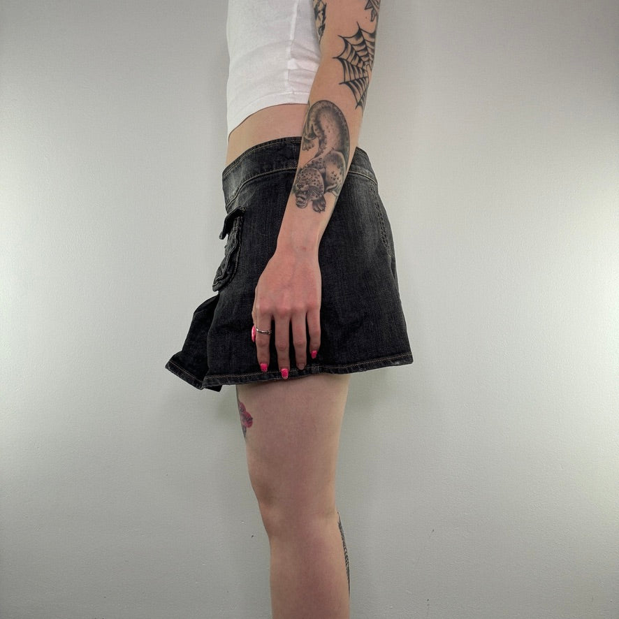 Y2K faded denim cargo pleated mini skirt