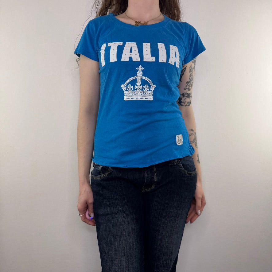 Y2K vintage Italia rhinestone crown top