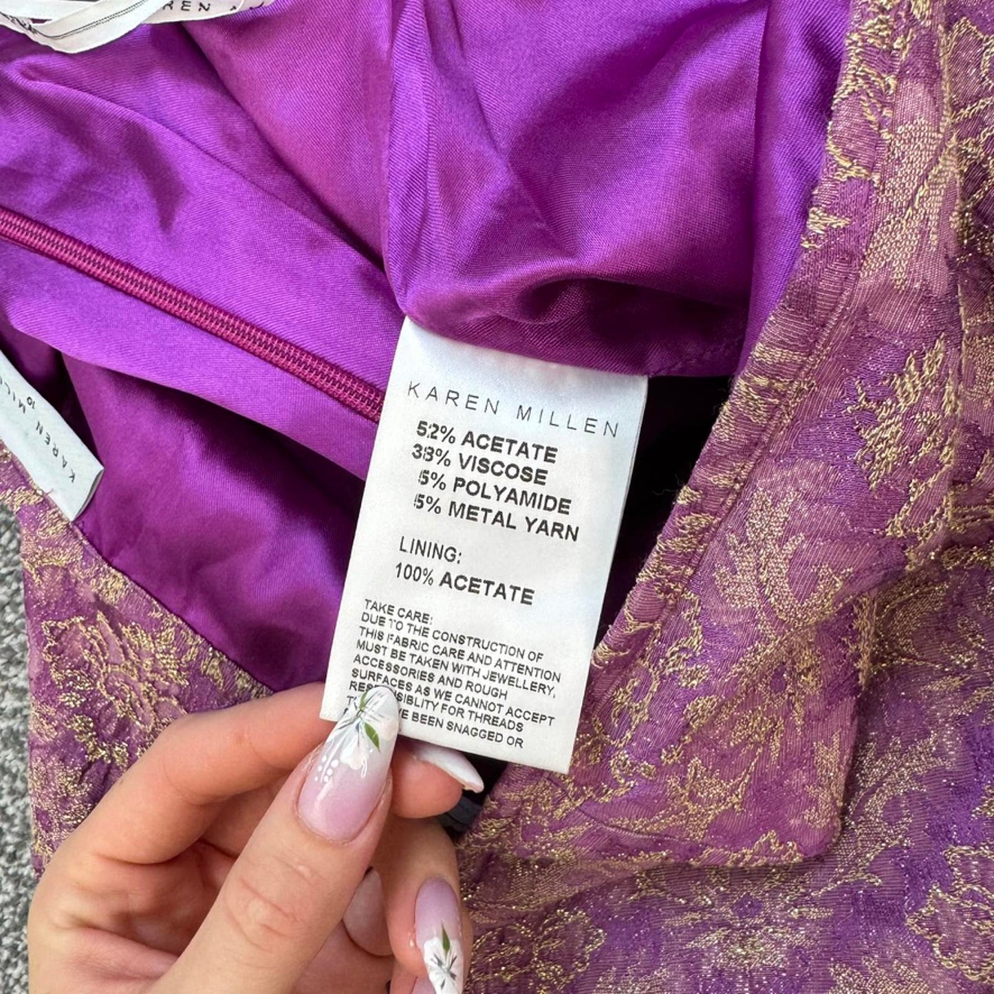 Y2K vintage Karen Millen maxi skirt brocade pattern floral gold purple