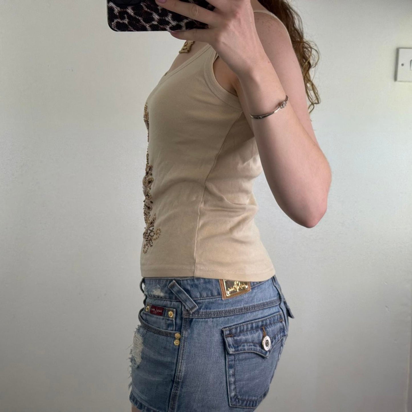 Y2K vintage tank top shell embellished beaded coconut girl summer beach beige