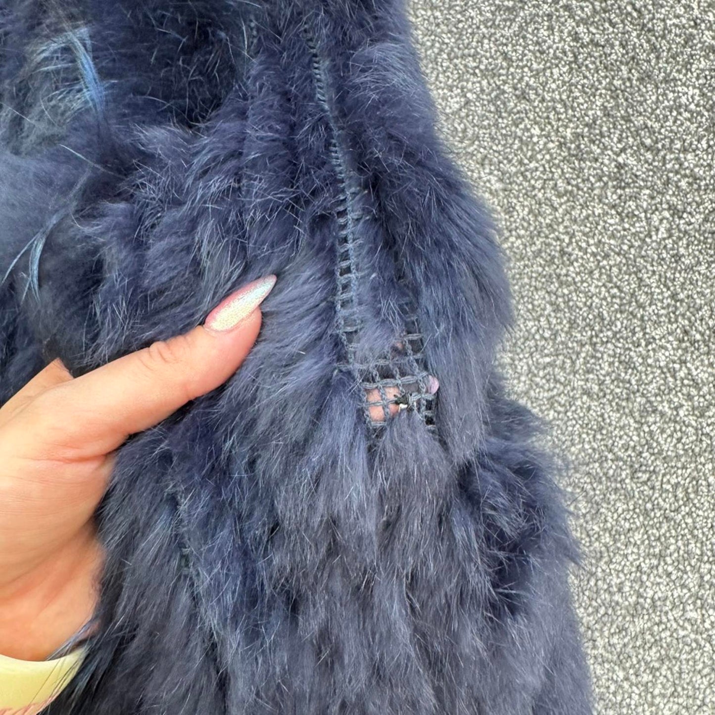 Genuine fur rabbit/ raccoon sleeveless jacket gilet v neck blue