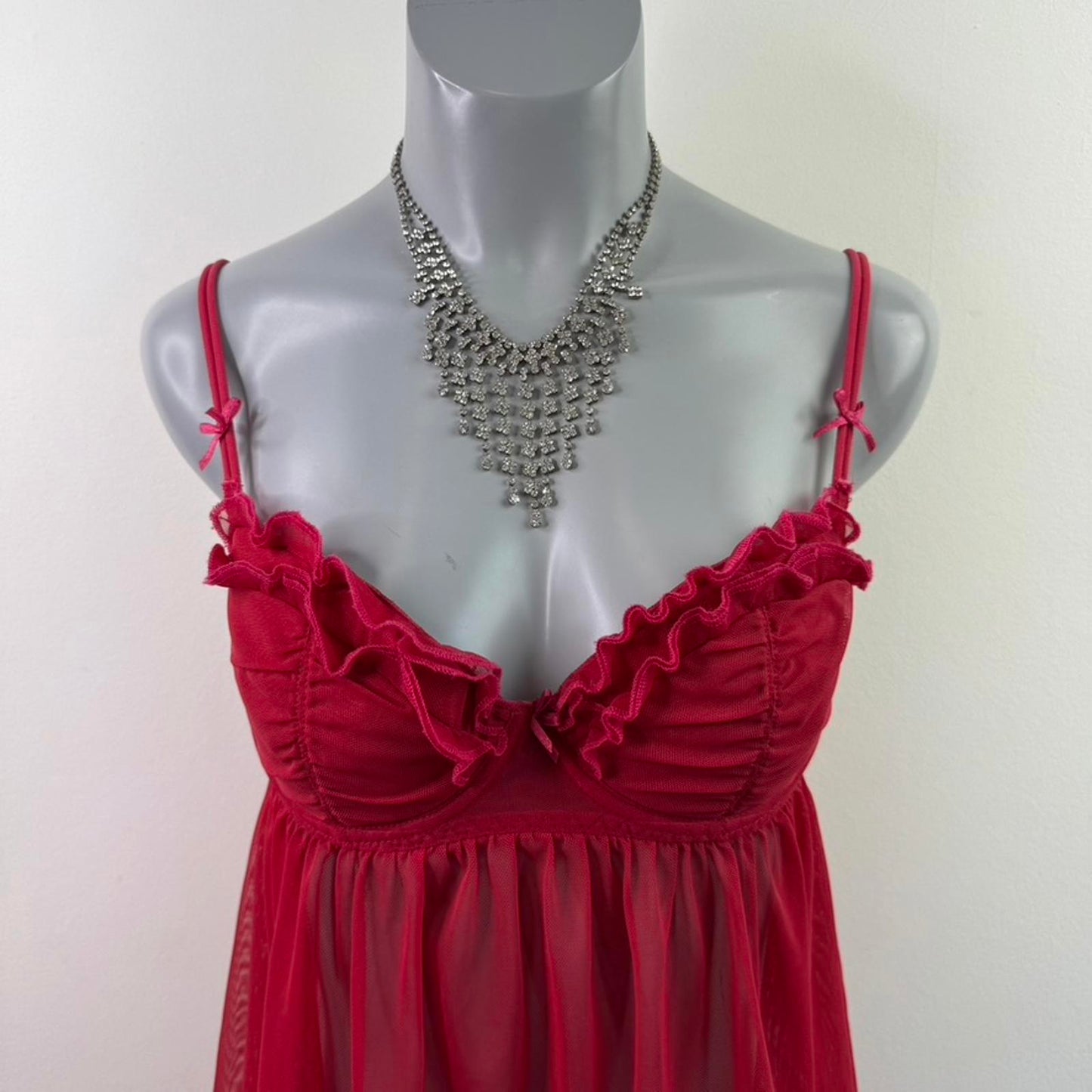 Y2K vintage Ann Summers mesh babydoll frilly underwired lightly padded bow red