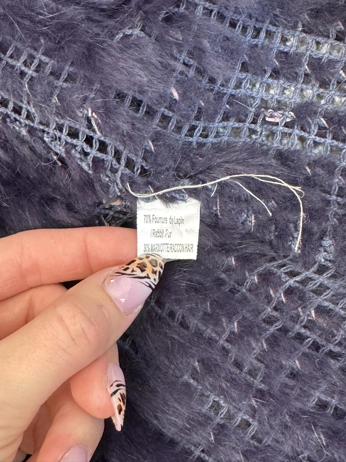 Genuine rabbit/ racoon fur sleeveless jacket gilet dark blue navy side pockets