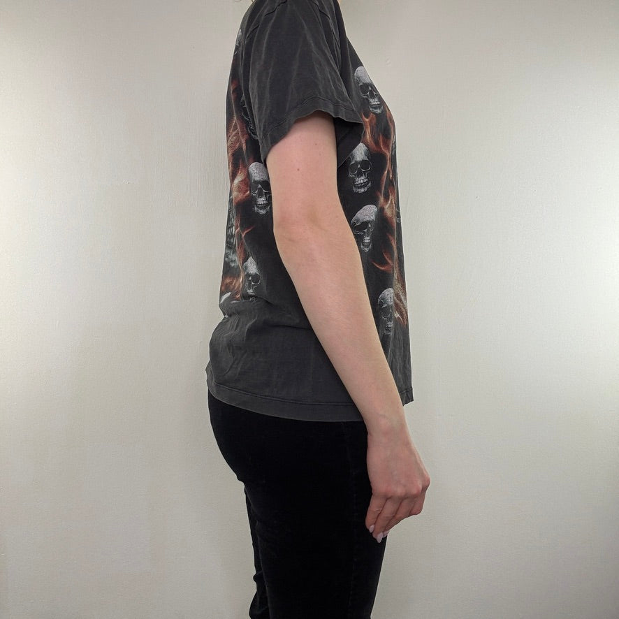 Y2K vintage skull graphic top flame t shirt gothic emo