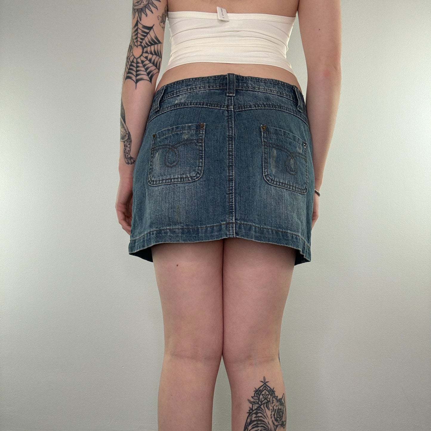 Y2K low rise ripped lace denim mini skirt