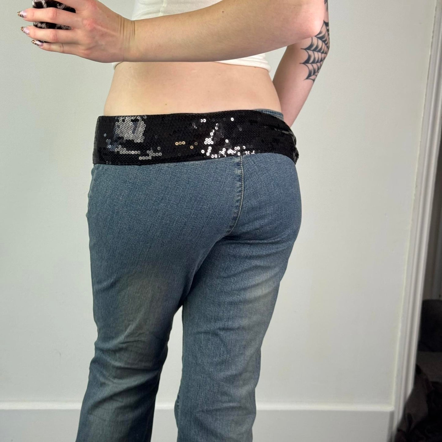 Y2K vintage sequin embellished belt tie adjustable bow black