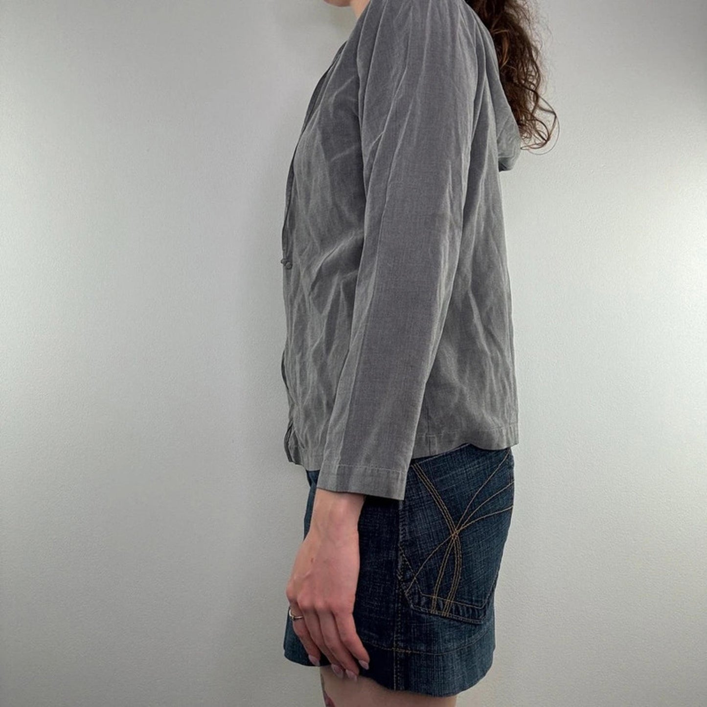 Y2K vintage archive zip up lightweight hoodie jacket grey with hood drawstring