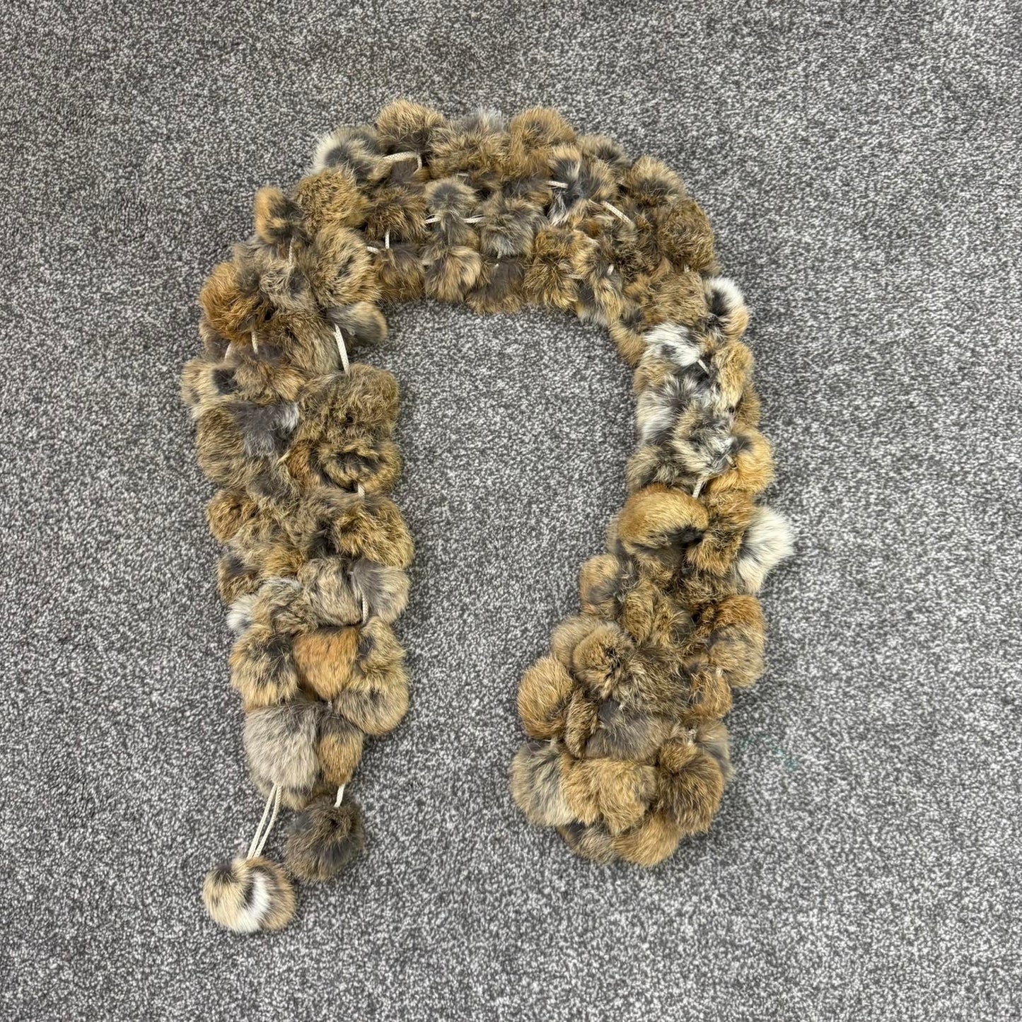 Y2K vintage genuine lapin fur pom pom scarf brown tones