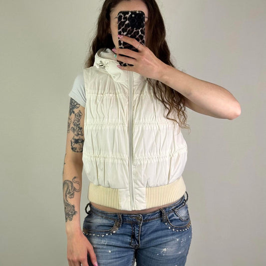 Y2K vintage ruched zip up gilet body warmer puffer hood sleeveless jacket