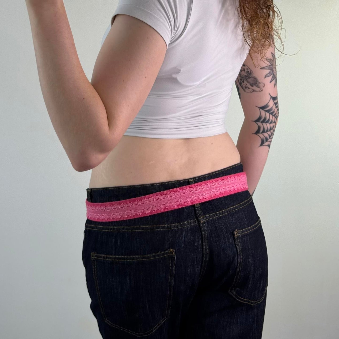 Y2K vintage canvas lace grommet hot pink belt